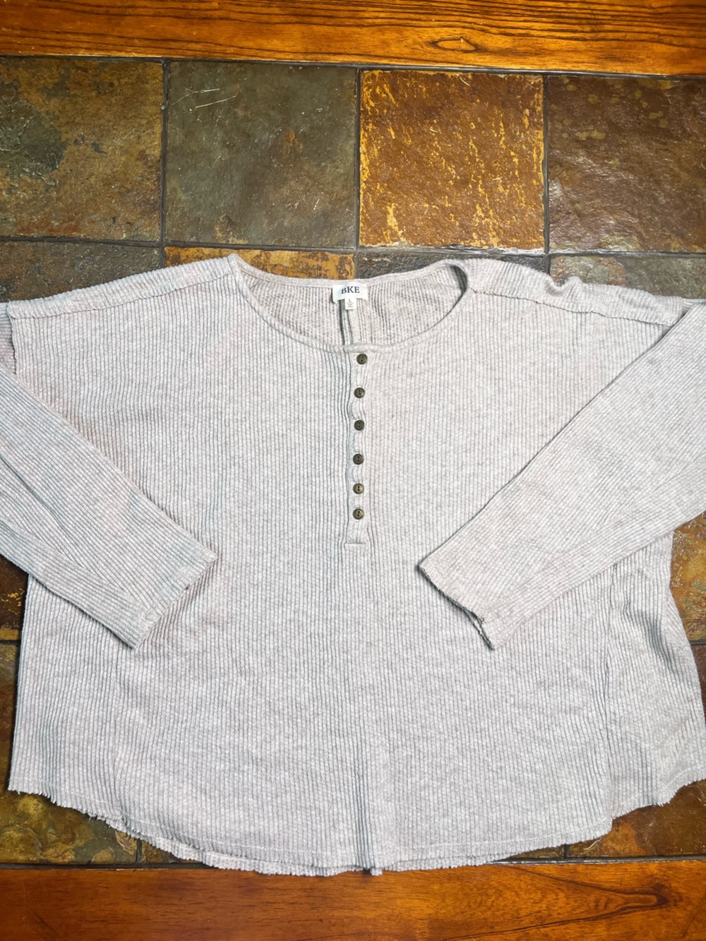 BKE Heather Gray Ribbed Henley Long Sleeve Top